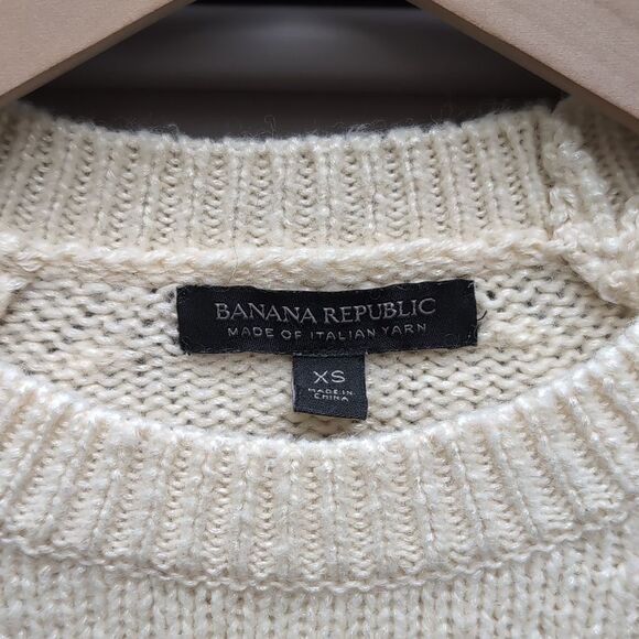 2000s Banana Republic Italian Yarn Wool Blend Crewneck Sweater Neutral Fisherman - Picture 2 of 4